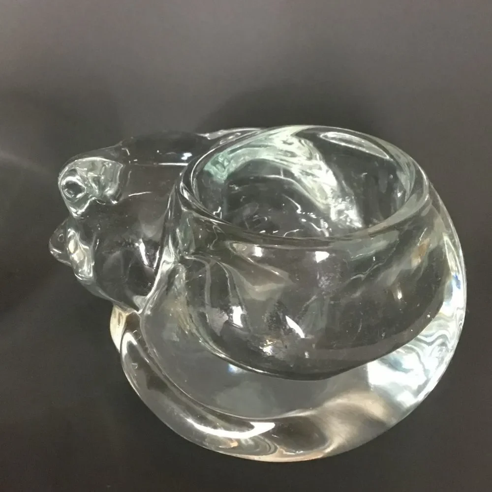 VTG‎ Indiana Glass 2 Crystal Votive Candle Holder Sleeping Cat Figurine